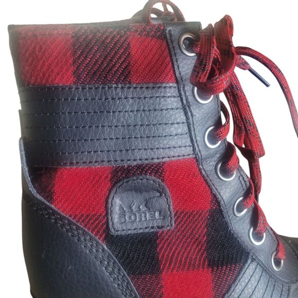 Sorel Lexie Wedge Boots Girls Size 4 Buffalo Plaid Red Black Outdoor Holiday - Picture 7 of 10